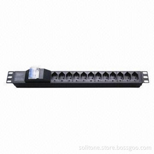 Power Distribution Units, Swiss Plug Socket, 12-way Socket, 10A, 19-inch Network Cabinet, Size 1U